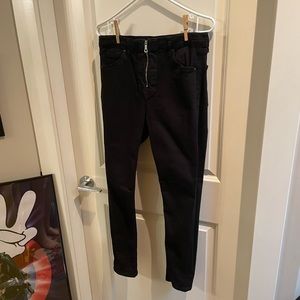 Topshop Black Moto Skinny Zippered Jeans with Lace Up Calf Details